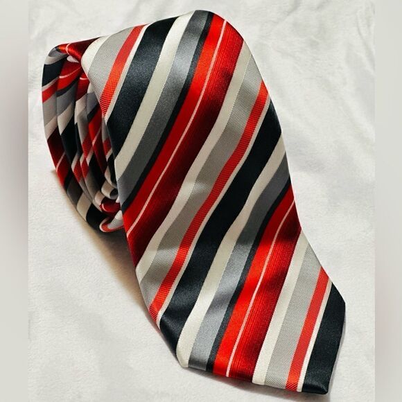 STAFFORD ESSENTIALS Men's Neck Tie, Elegant 
Red/ Black Grey white Strip… - Picture 13 of 13